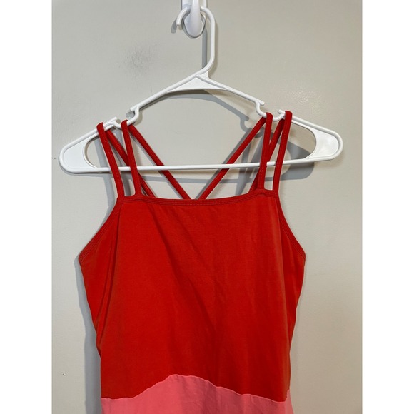 Pact Organic Cotton Strappy Fit and Flare Color Block Pink and Red Mini Dress - Picture 2 of 8